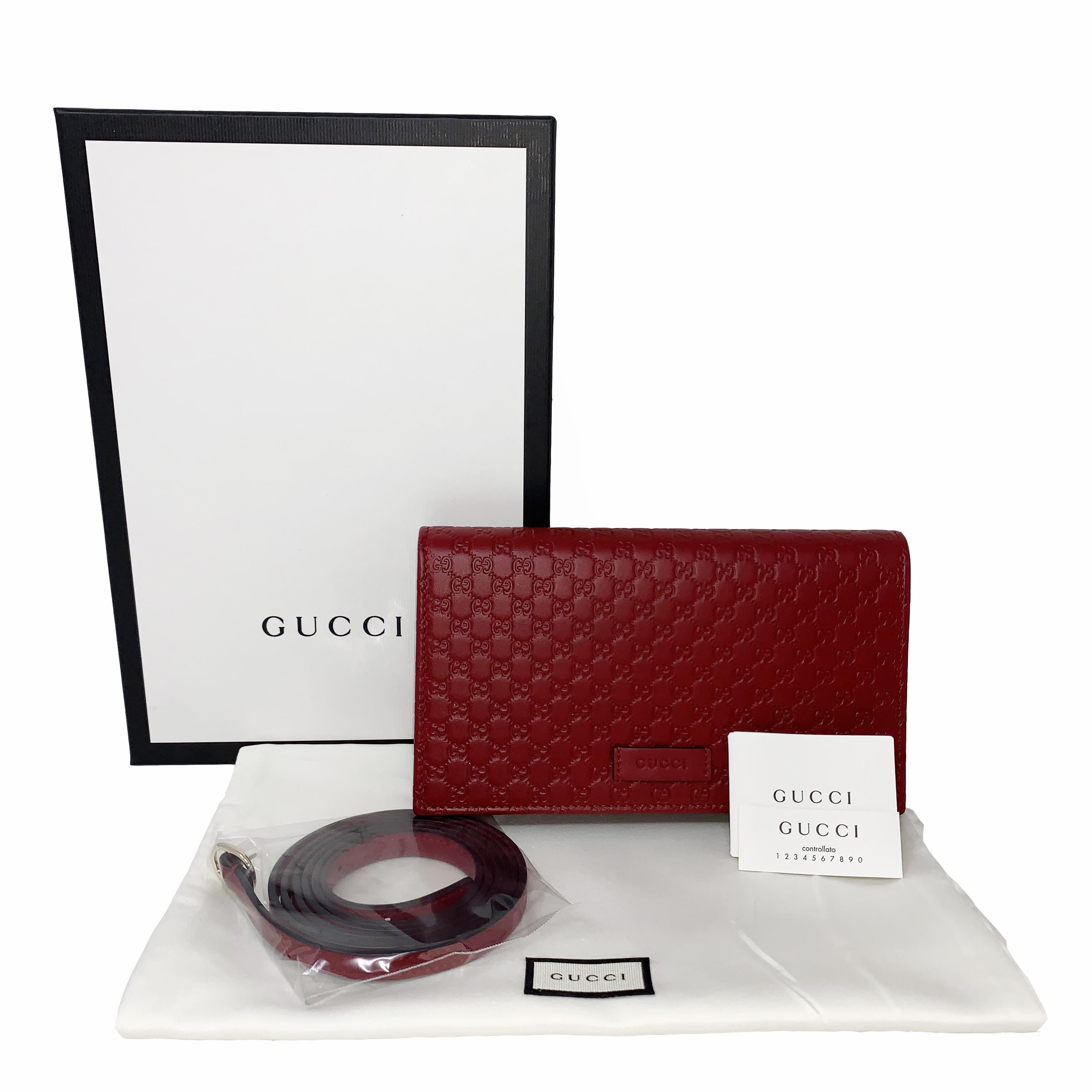 NEW Gucci Red Micro GG Guccissima Crossbody Wallet Bag Purse For Sale 8
