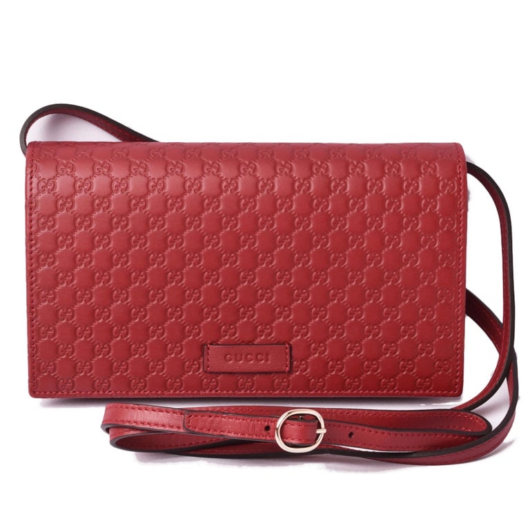 NEW Gucci Red Micro GG Guccissima Crossbody Wallet Bag Purse For