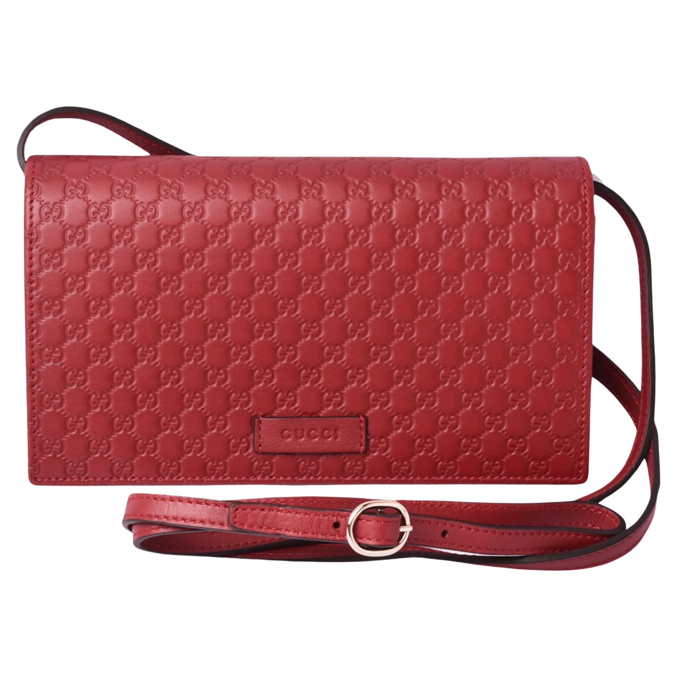 NEW Gucci Red Micro GG Guccissima Crossbody Wallet Bag Purse For Sale