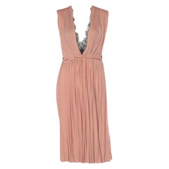 NEW Gucci Ruched Nude Pink Godess Dress with Lace Insert Bodice XS