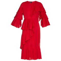 Neues neues Gucci Kleid aus geraffter Seide und Georgette in Hibiskusrot It. 40