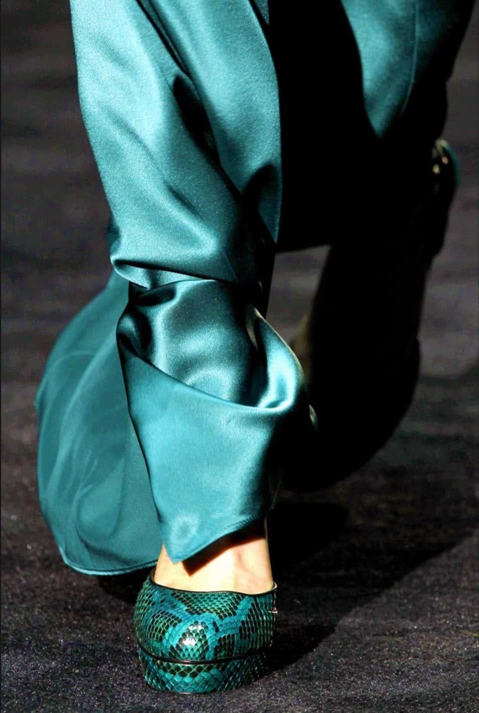 New Gucci Runway Huston Emerald Green Python Platform Sandals It 37 - US 7 3