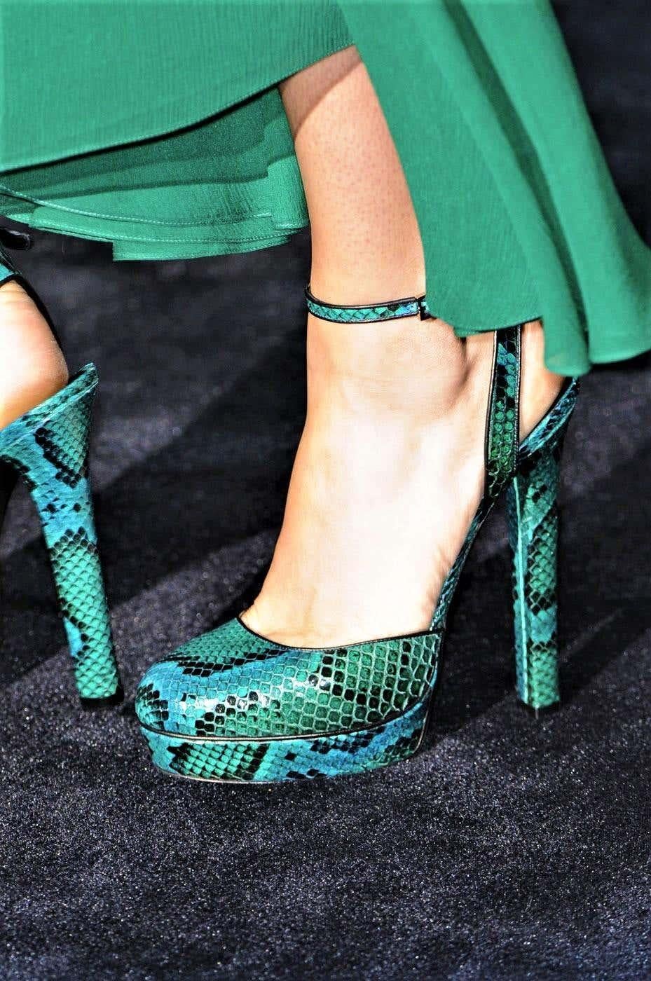 New Gucci Runway Huston Emerald Green Python Platform Sandals It 37 - US 7 2