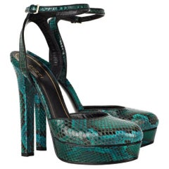 Nouveau Gucci Runway Huston Emerald Green Python Platform Sandals It 37 - US 7