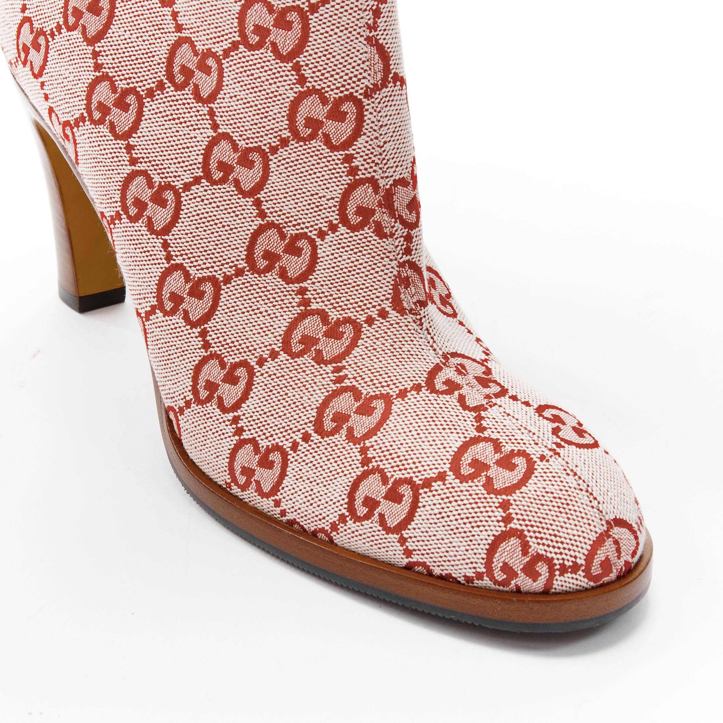new GUCCI Runway Lisa pink monogram canvas leather tie over knee boot EU37 In New Condition In Hong Kong, NT