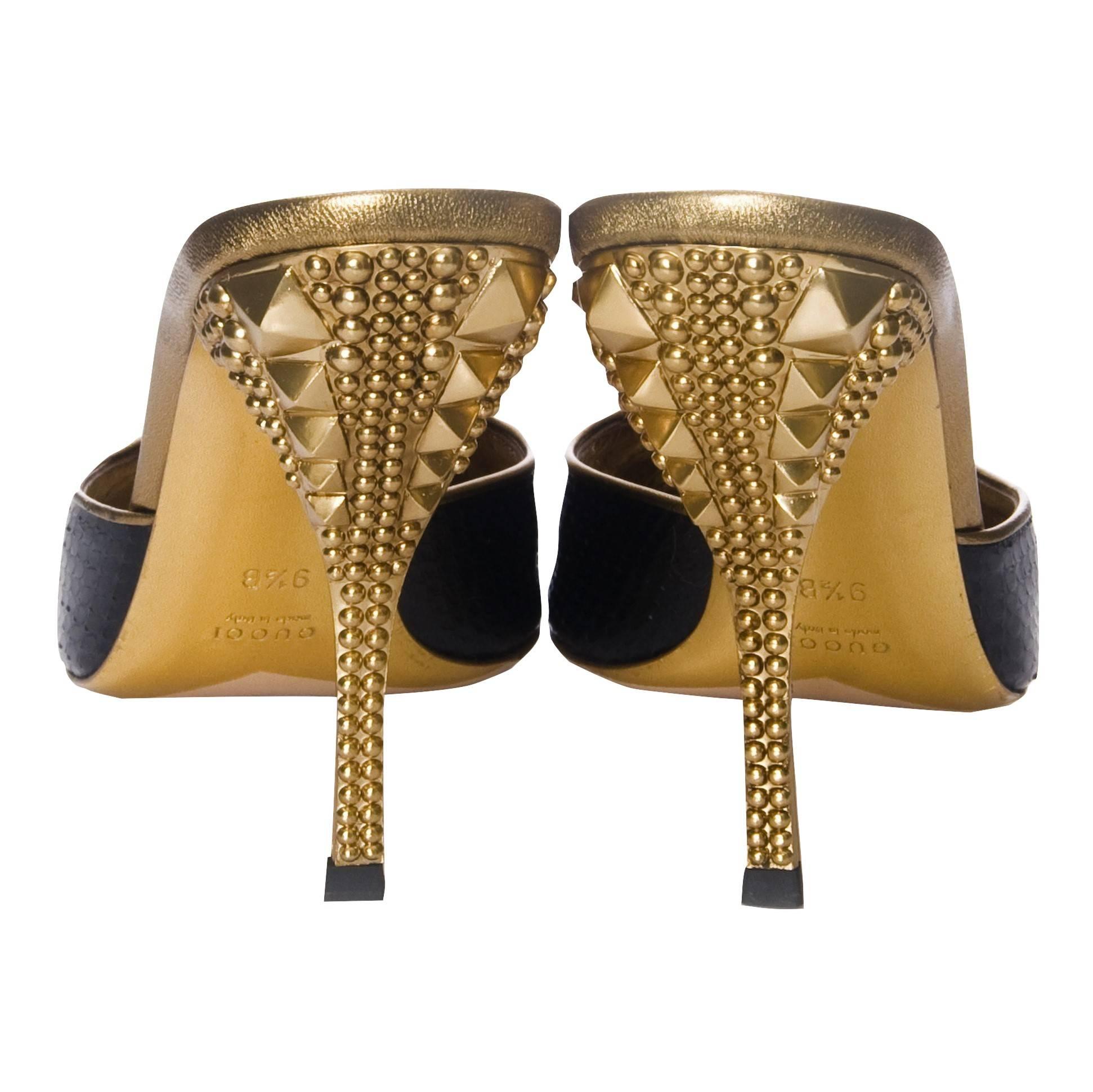 New Gucci Runway Python Gold Heeled Mules Sz 9.5 In condizioni Nuovo in vendita a Leesburg, VA