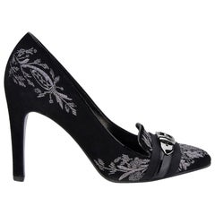 New Gucci Runway Suede Brocade Buckle Heels Pumps Sz 38
