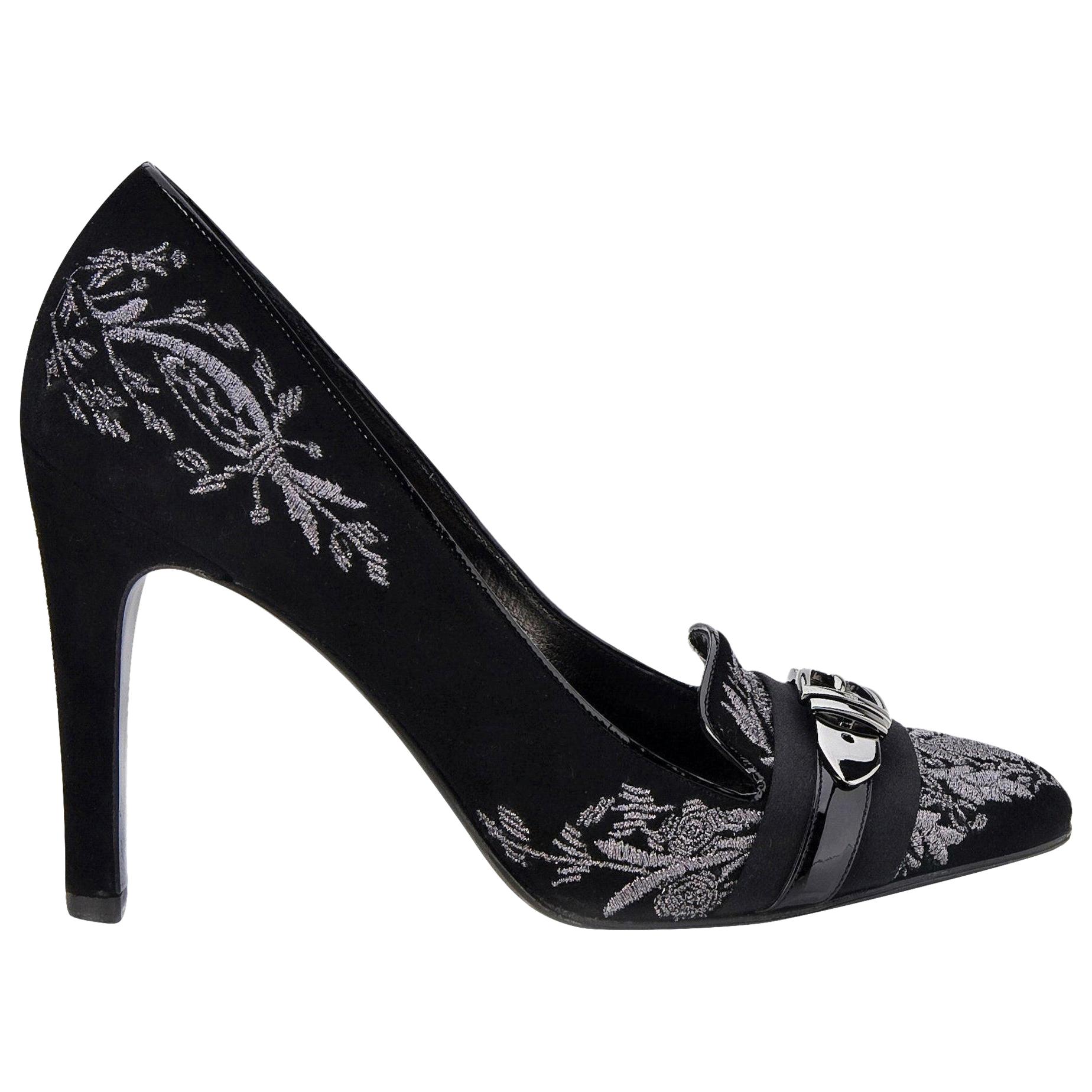 Neu Gucci Laufsteg Wildleder Brokat Schnalle Heels mit Absatz Gr. 36.5 (Schwarz)
