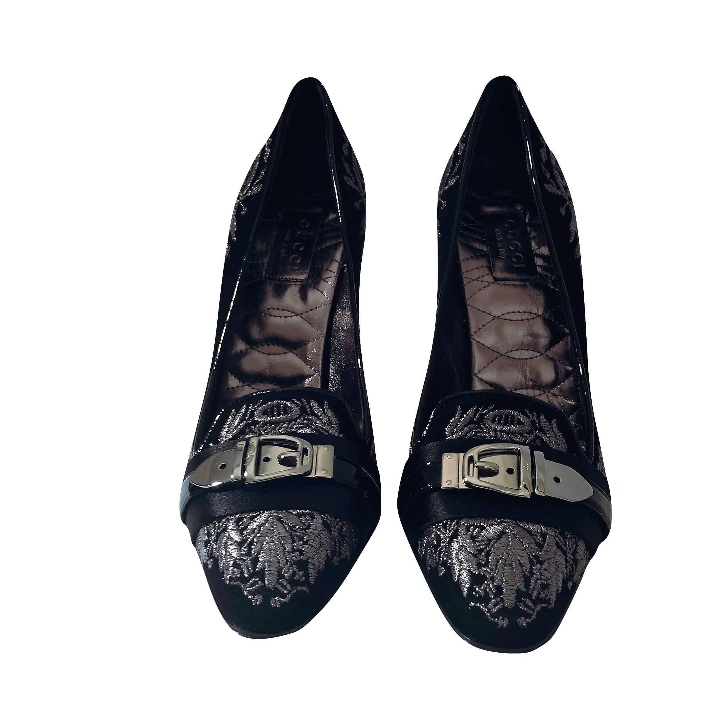 Neu Gucci Laufsteg Wildleder Brokat Schnalle Heels mit Absatz Gr. 37 14