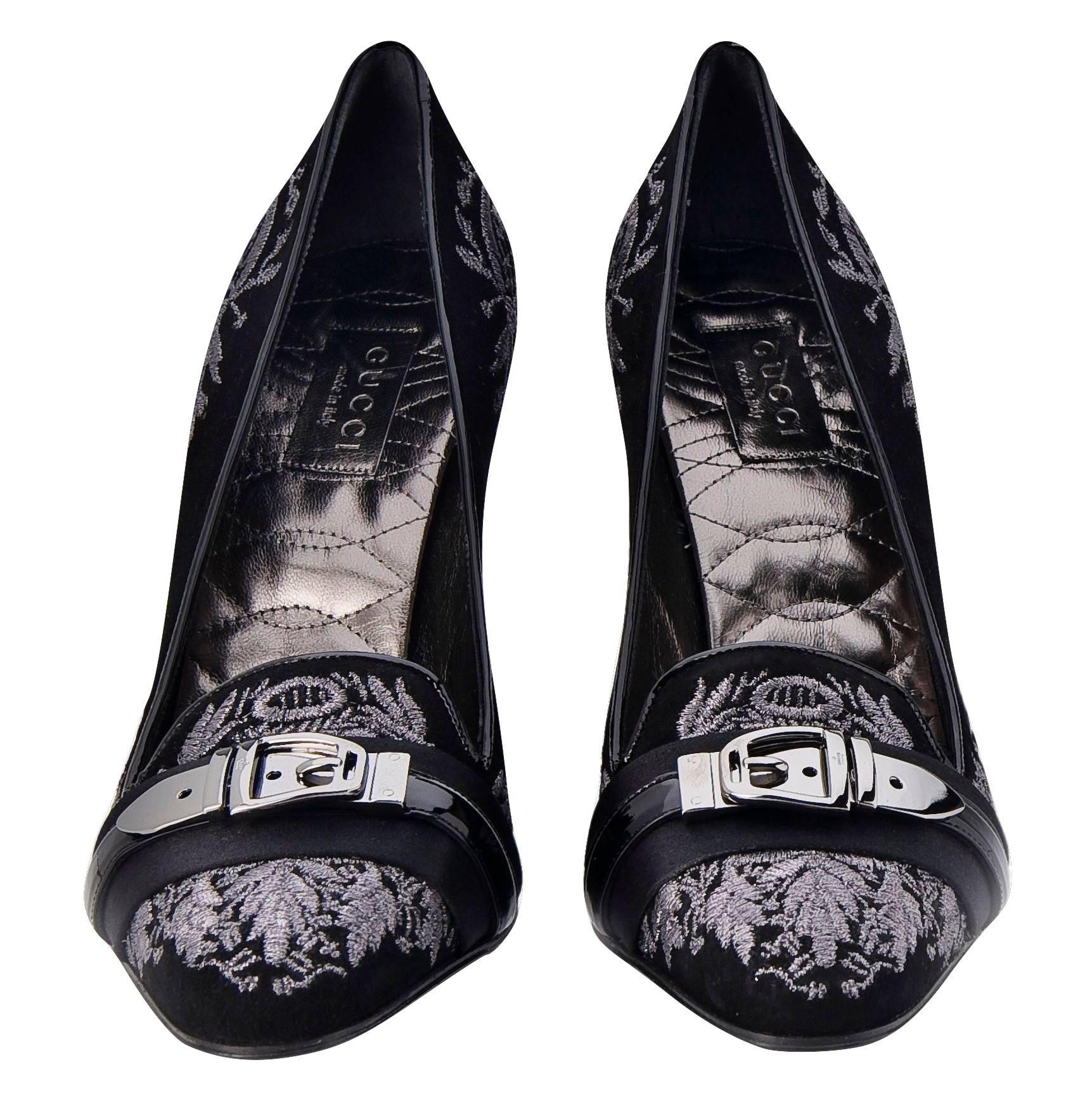Neu Gucci Laufsteg Wildleder Brokat Schnalle Heels mit Absatz Gr. 37 5