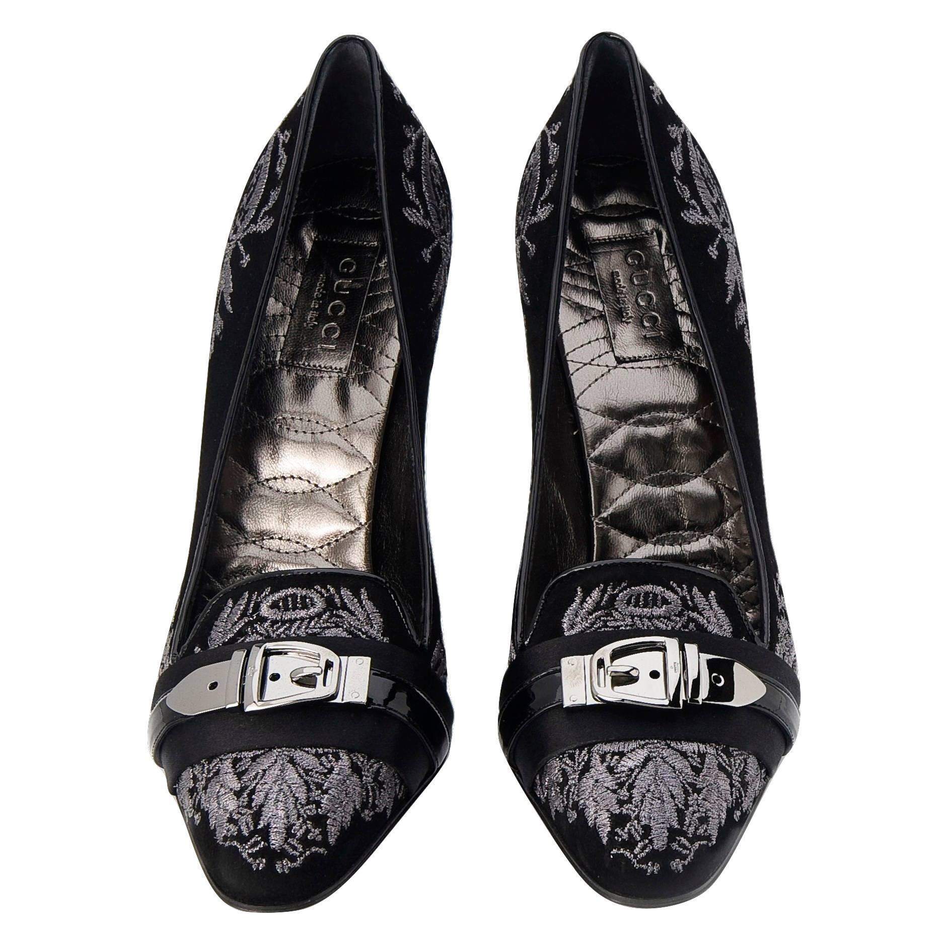 Nuevo Gucci Pasarela Brocado Suede Hebilla Tacones Bombas Sz 37.5 5