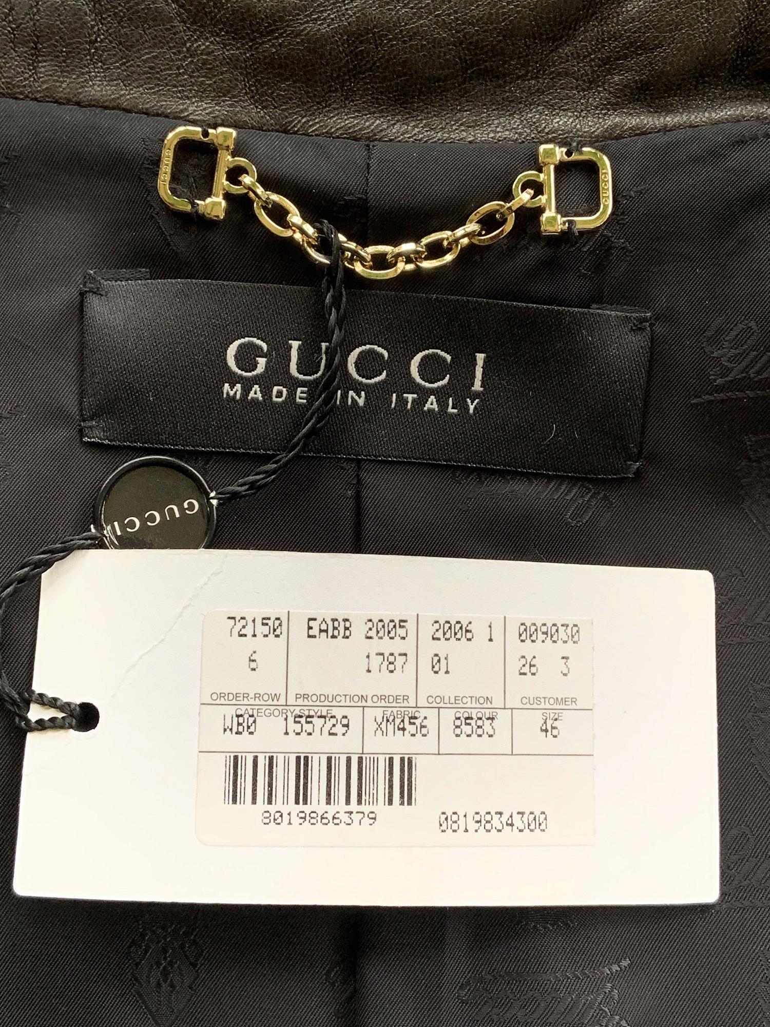 New Gucci S/S 2006 Collection Leather Fur Bamboo Detail Belt Coat It. 46 - US 10 For Sale 2