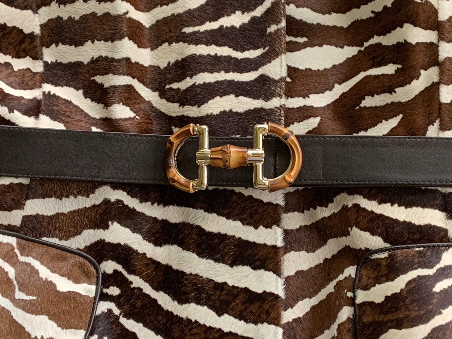New Gucci S/S 2006 Collection Leather Fur Bamboo Detail Belt Coat It. 46 - US 10 For Sale 4