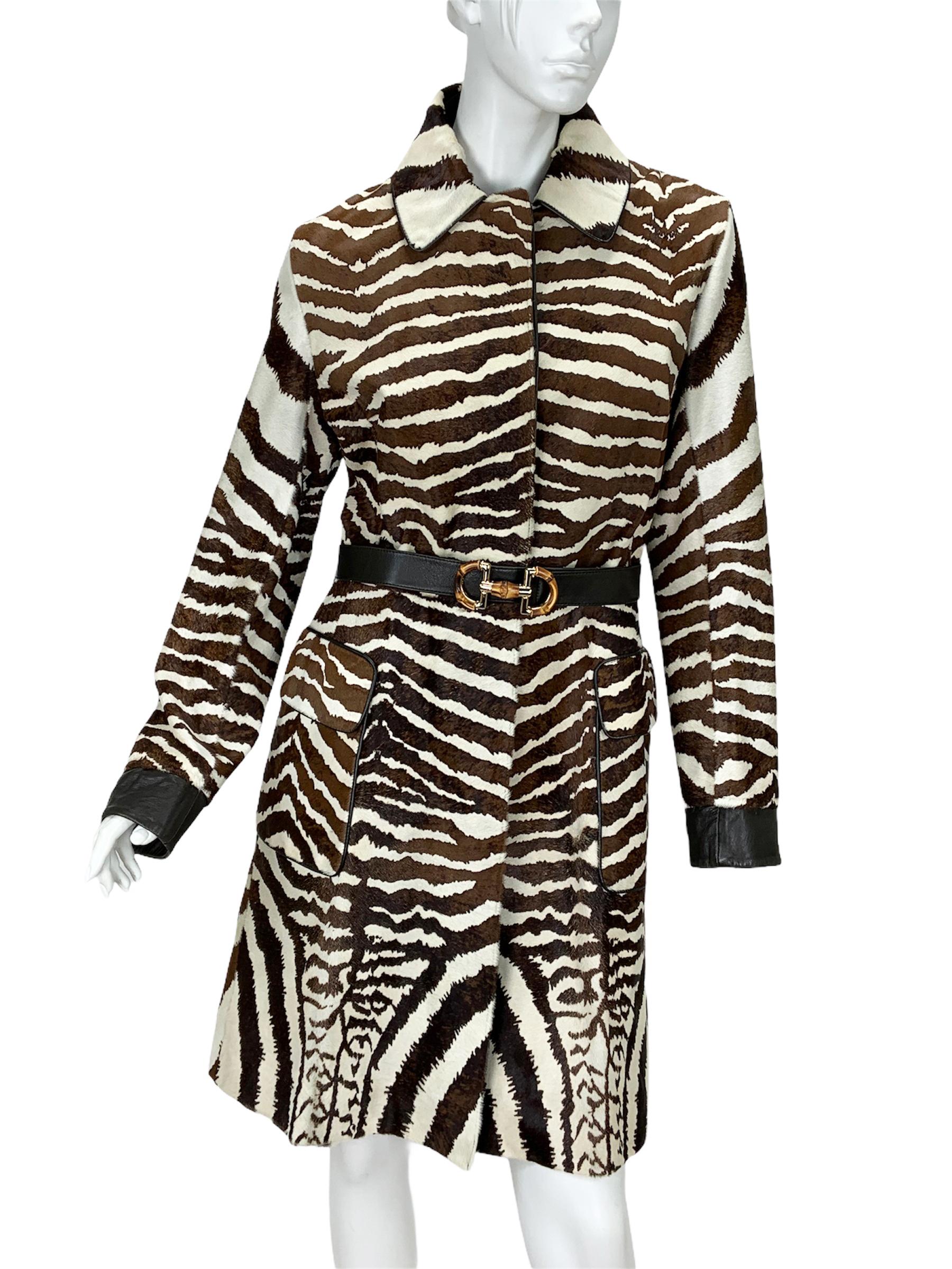 New Gucci S/S 2006 Collection Leather Fur Bamboo Detail Belt Coat It. 46 -  US 10 For Sale at 1stDibs