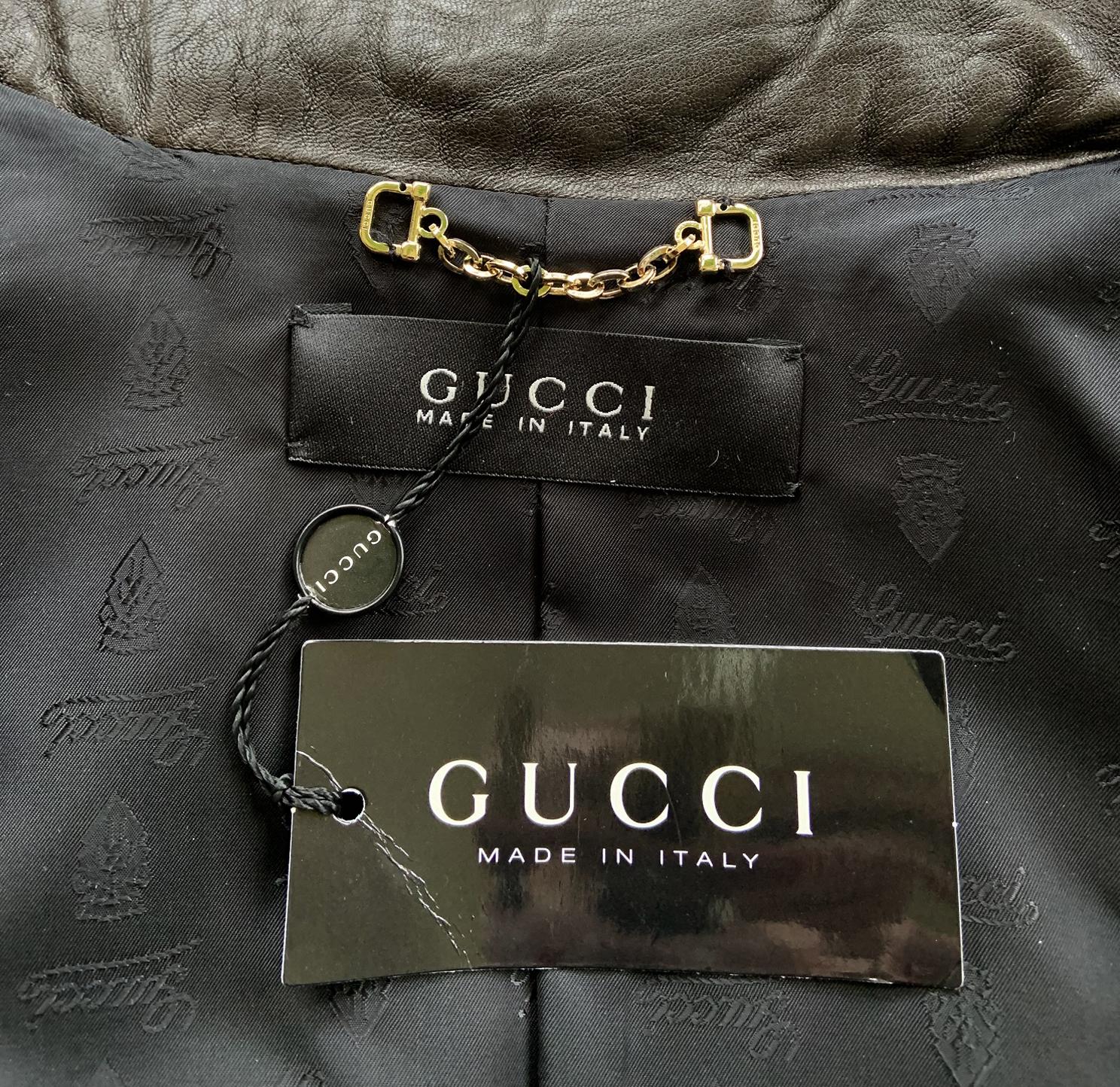 New Gucci S/S 2006 Collection Leather Fur Bamboo Detail Belt Coat It. 46 - US 10 For Sale 1
