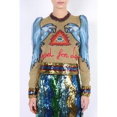 New GUCCI Sequin Embellished Intarsia Knitted Top Size L