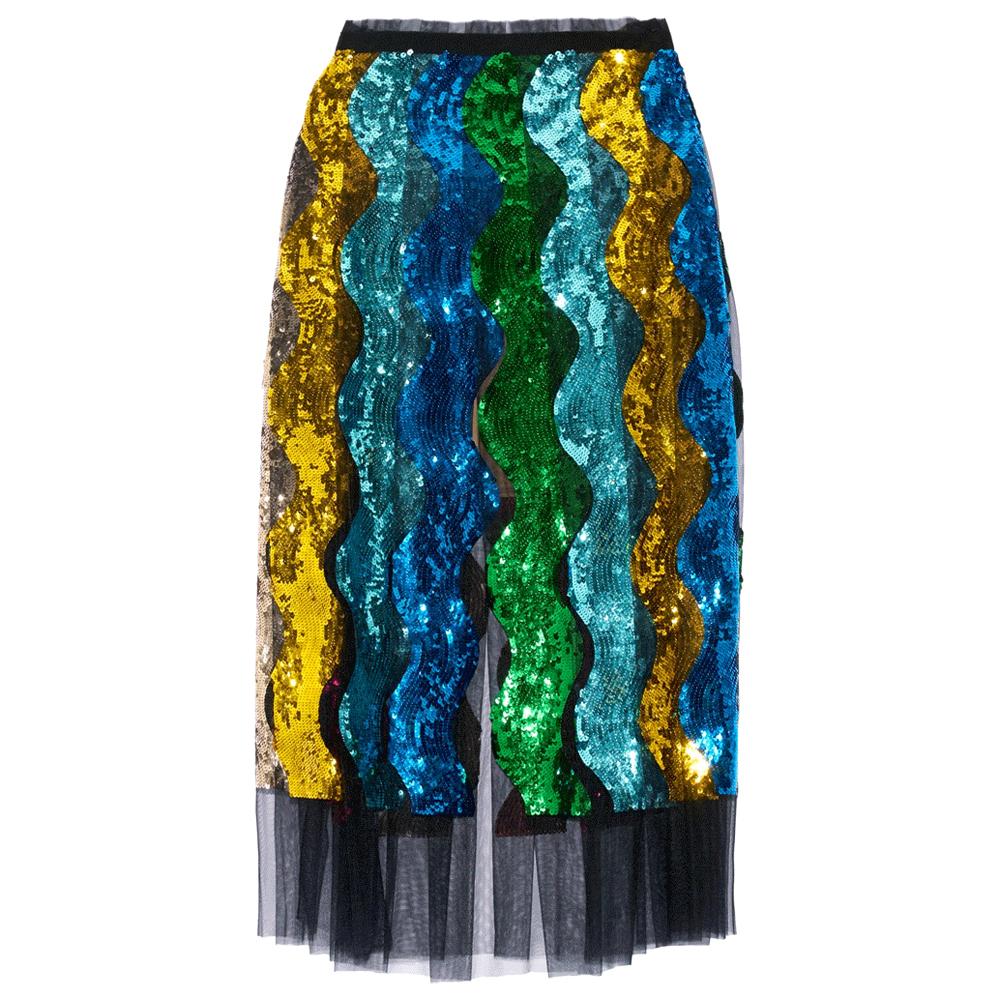 New GUCCI Sequinned Pleated Tulle Midi Skirt IT36 US 0-2 For Sale