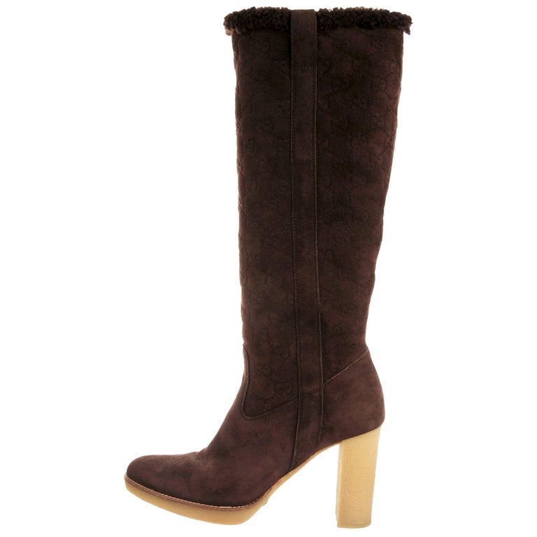 New Gucci Shearling GG Guccissima Logo Boots Sz 10 In New Condition For Sale In Leesburg, VA