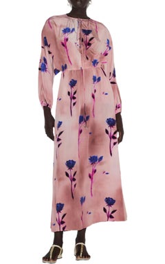 New Gucci Silk Crepe de Chine Floral Print Dress IT42
