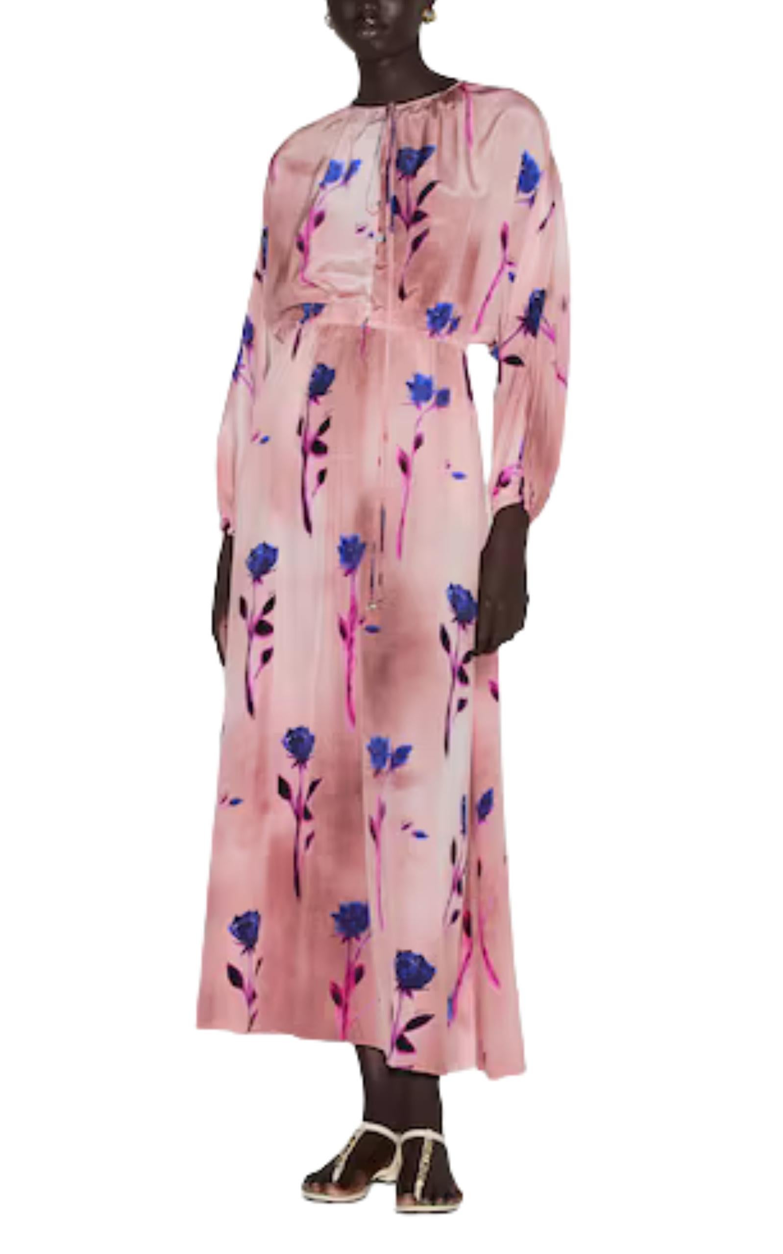 Nuevo Vestido Gucci Crepe de Seda de Chine Estampado Floral IT42 Beige en venta