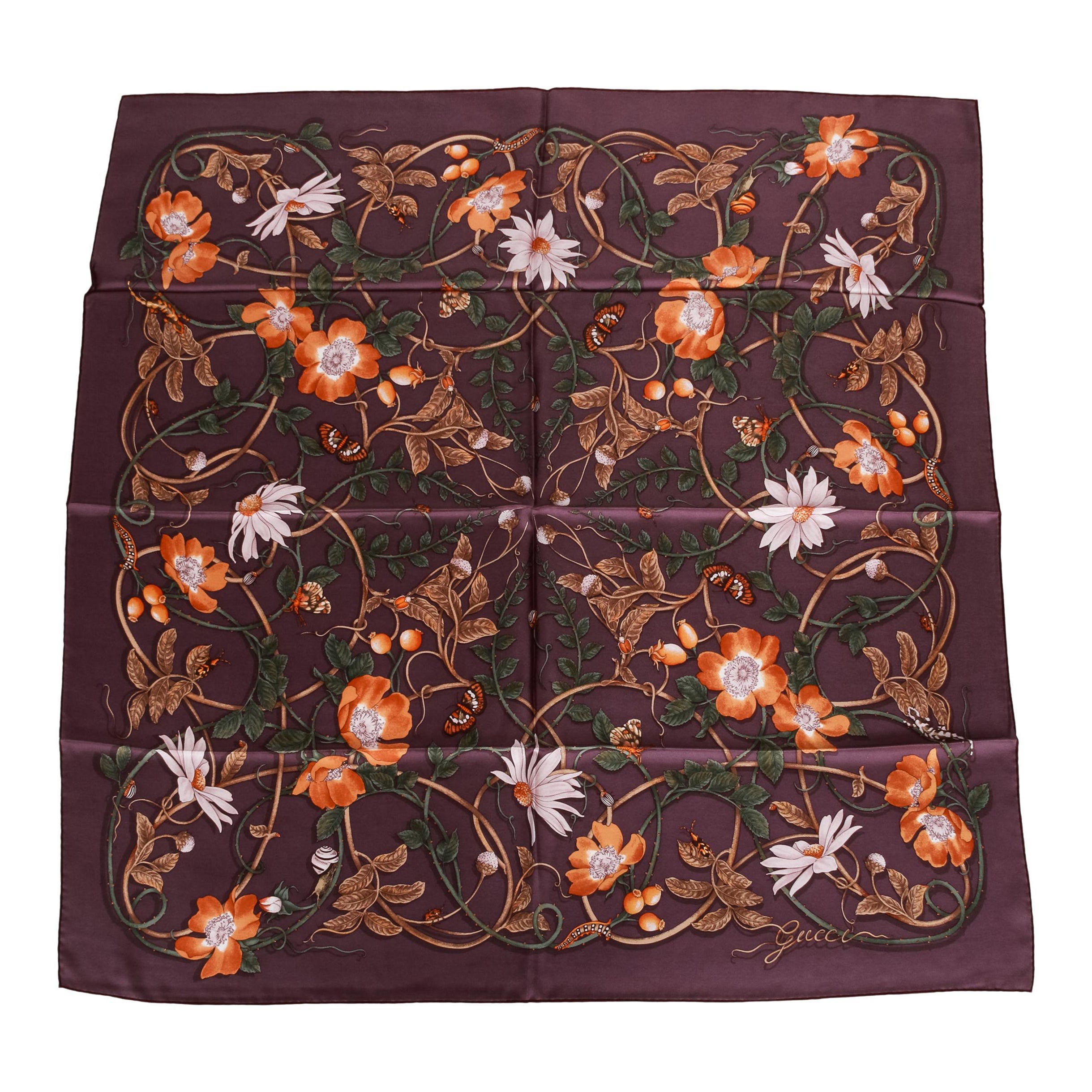 Nouveau Foulard Gucci en soie à fleurs violettes