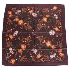 New Gucci Silk Purple Flower Scarf 