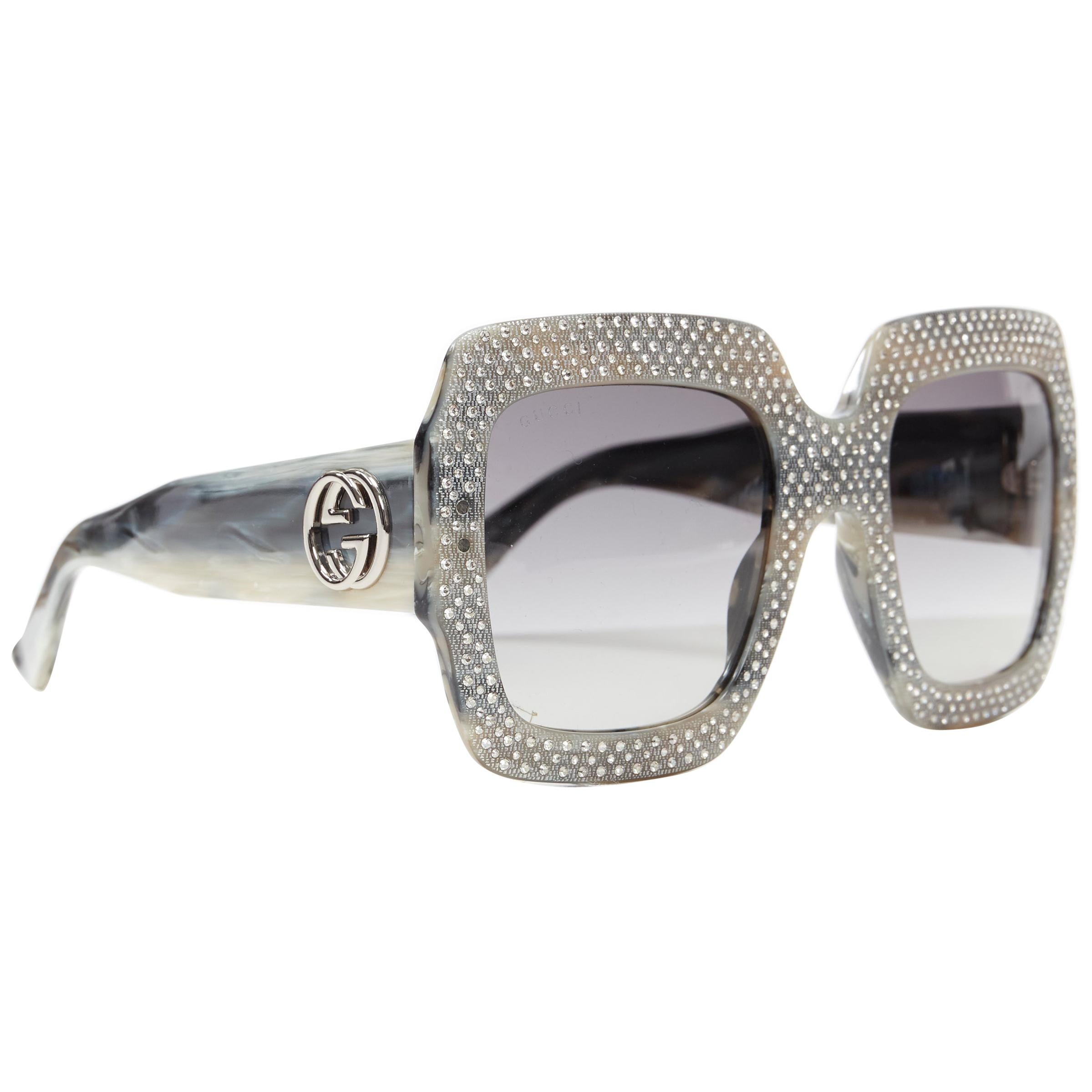 new GUCCI silver crystal strass embellished oversized gradient square  sunglasses at 1stDibs | gucci sunglasses with crystals