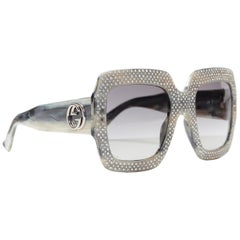 new GUCCI silver crystal strass embellished oversized gradient square sunglasses