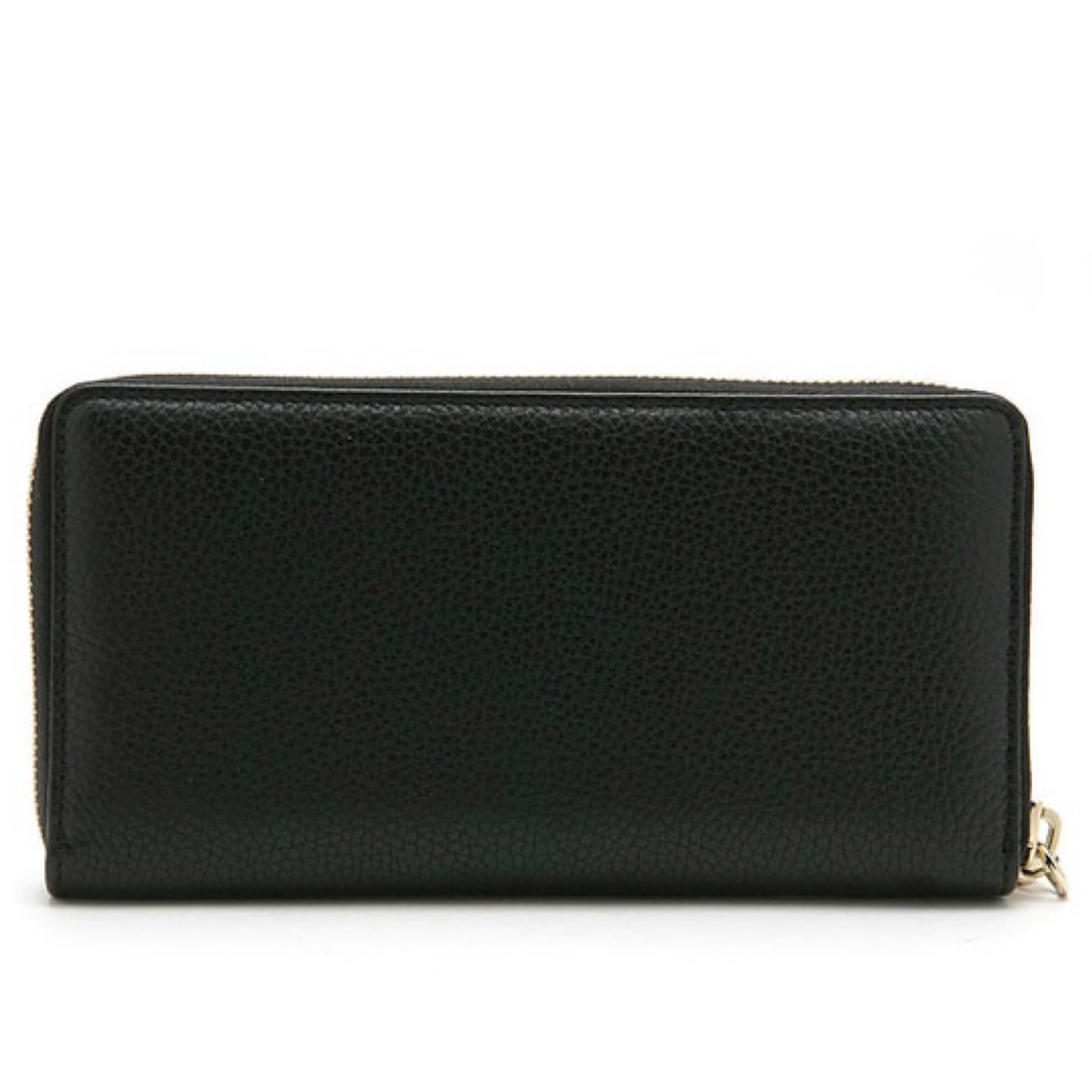 Women's NEW Gucci Soho Black Leather Zip Around Leather Long Wallet Clutch Bag For Sale