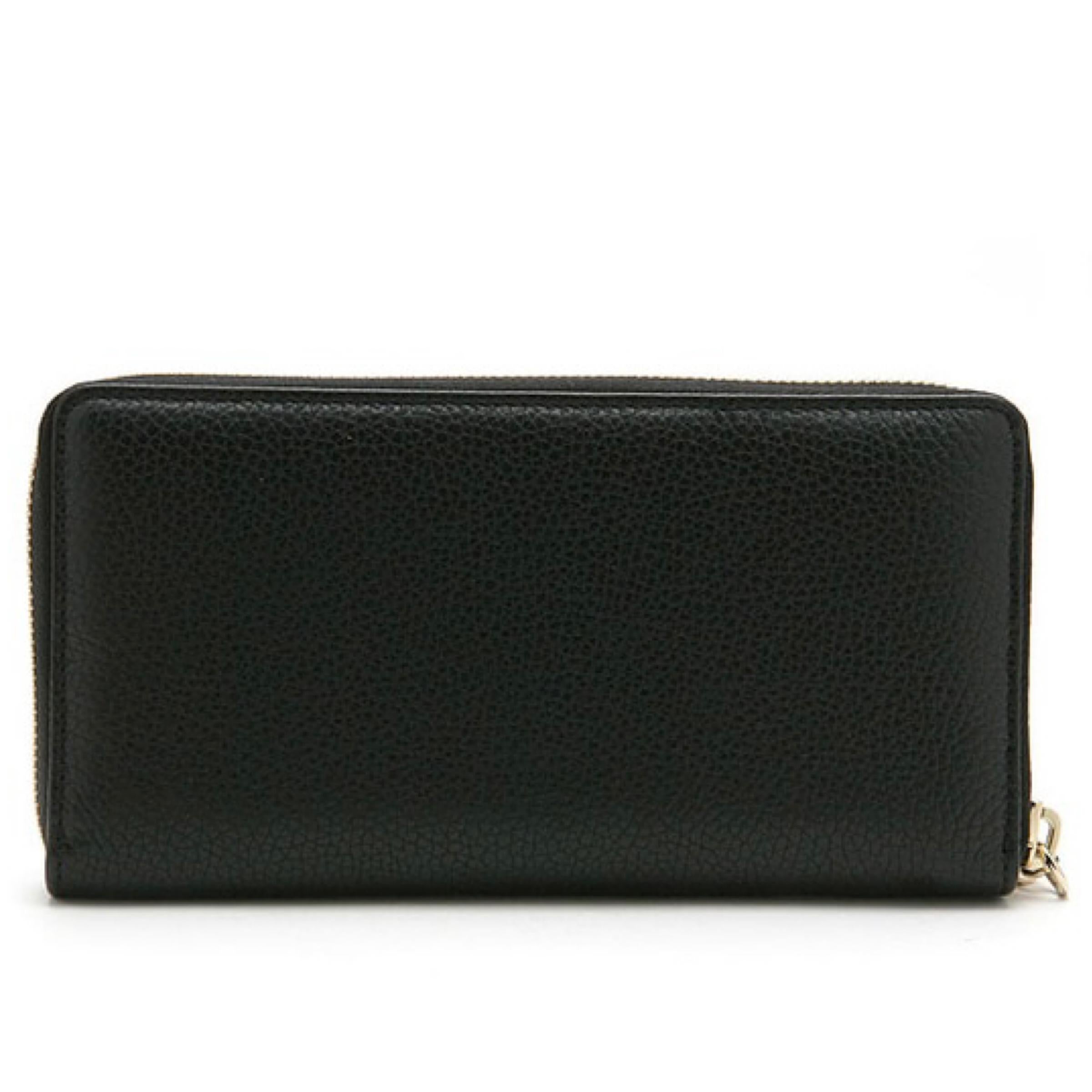 NEU Gucci Soho Schwarze lange Brieftasche aus Leder mit Reißverschluss und Lederumrandung im Angebot 2