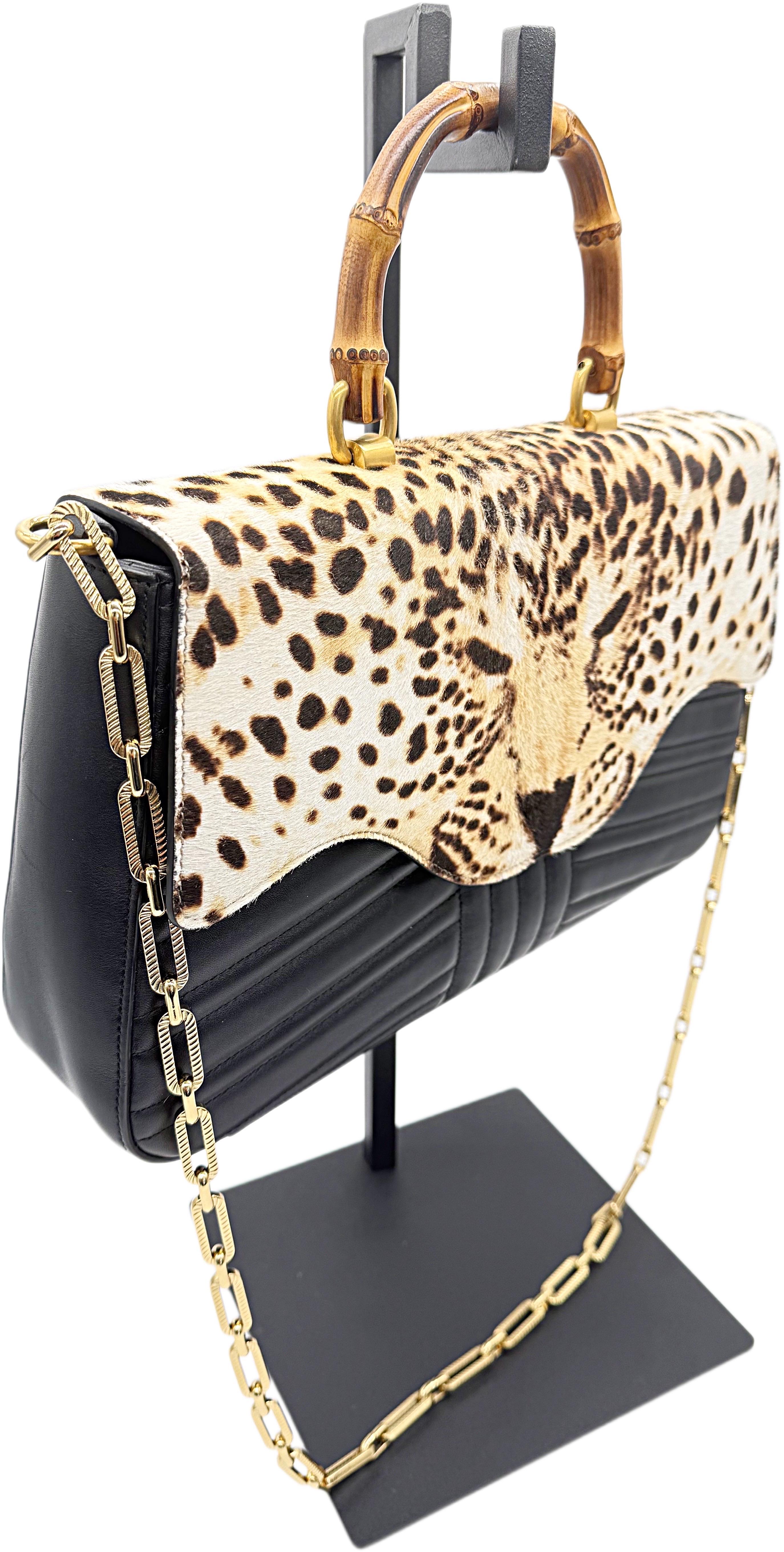 New Gucci Spring 2017 Limited Edition Leather + Calf Hair Leopard Handbag Bag 5