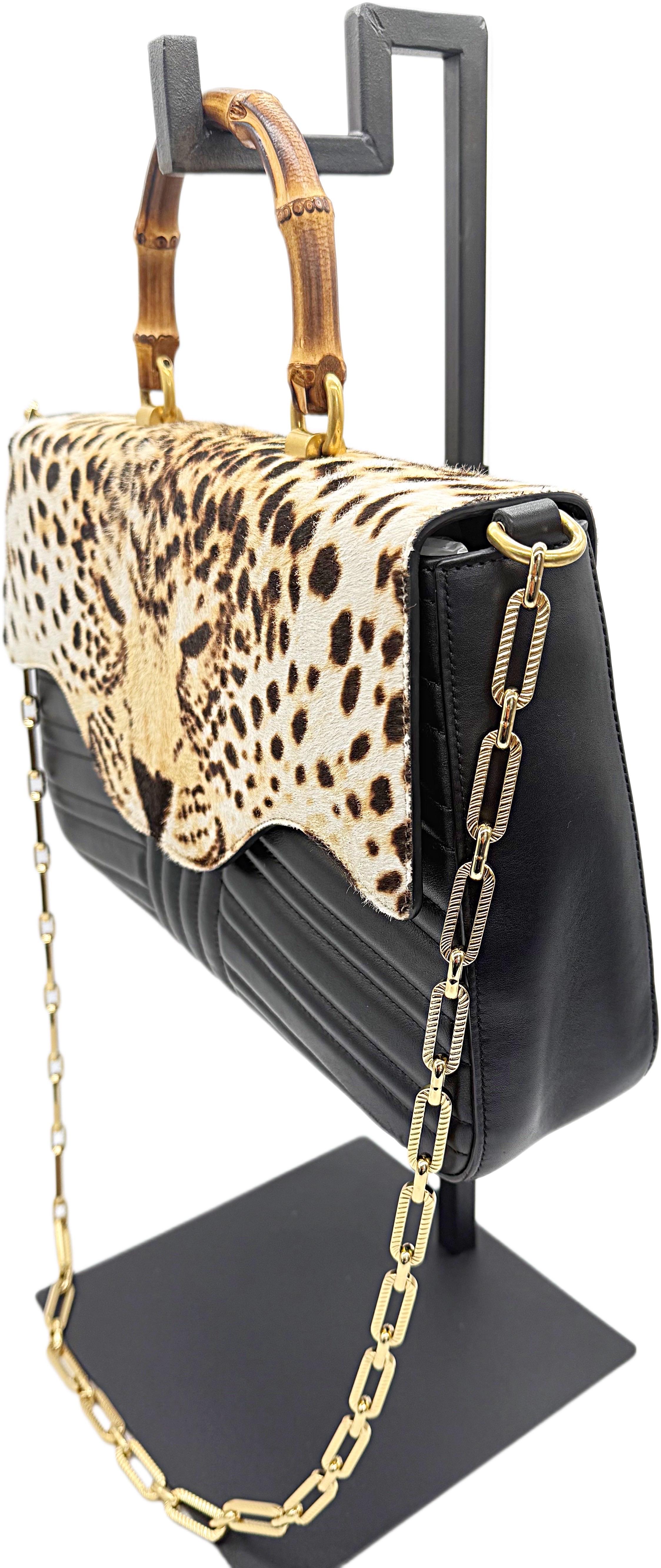 New Gucci Spring 2017 Limited Edition Leather + Calf Hair Leopard Handbag Bag 8