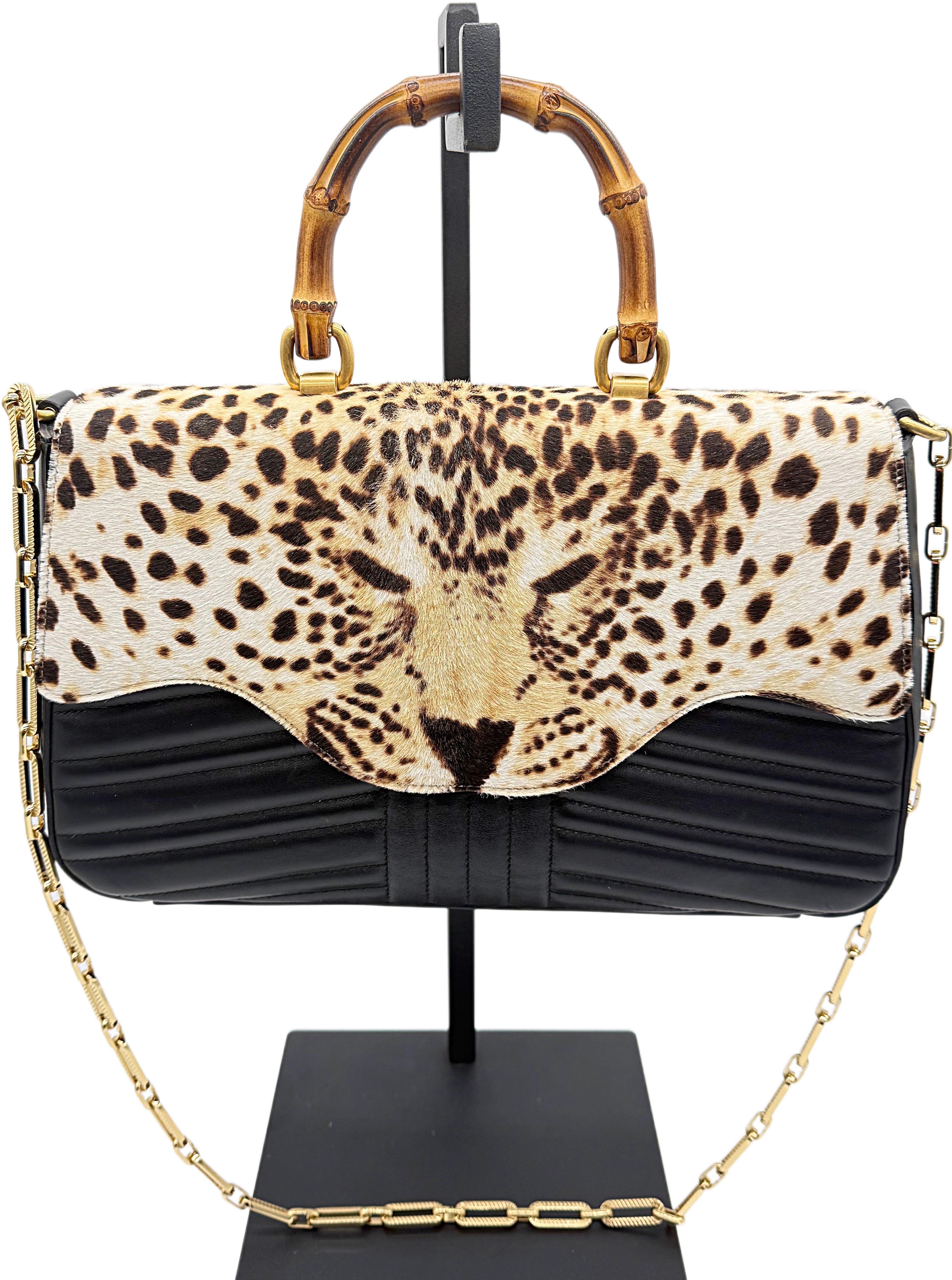 New Gucci Spring 2017 Limited Edition Leather + Calf Hair Leopard Handbag Bag 13
