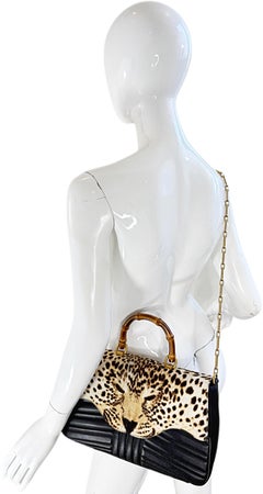 New Gucci Spring 2017 Limited Edition Leather + Calf Hair Leopard Handbag Bag