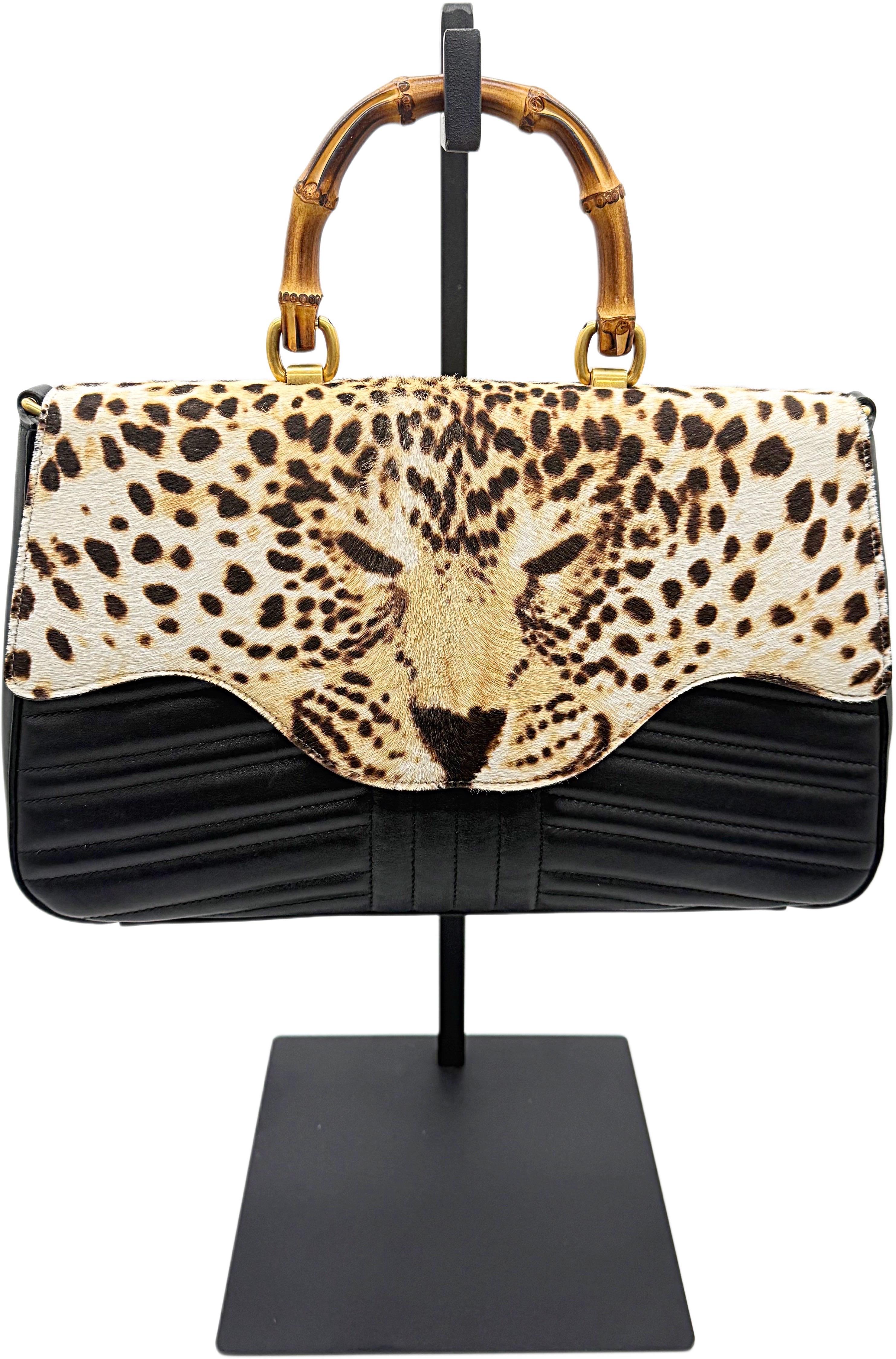 New Gucci Spring 2017 Limited Edition Leather + Calf Hair Leopard Handbag Bag 15