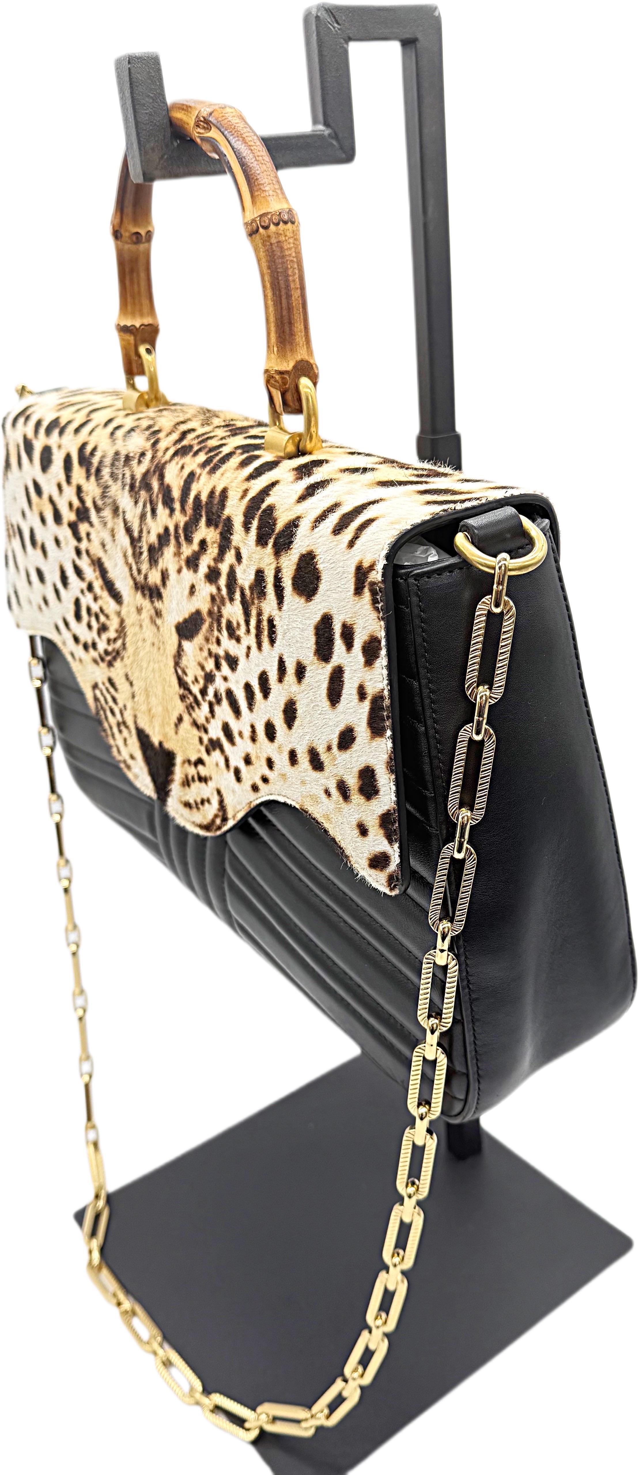 New Gucci Spring 2017 Limited Edition Leather + Calf Hair Leopard Handbag Bag 1