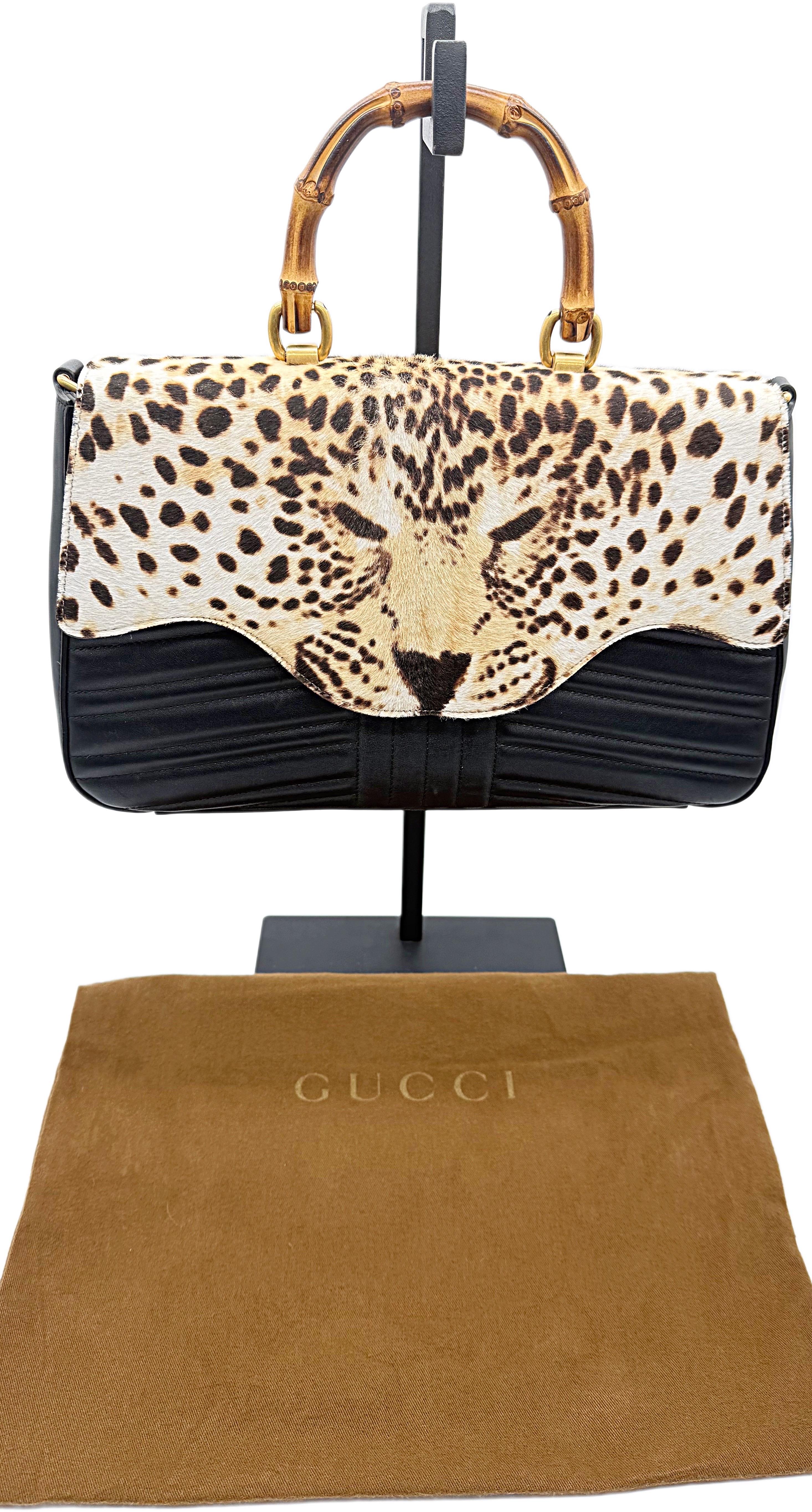 New Gucci Spring 2017 Limited Edition Leather + Calf Hair Leopard Handbag Bag 2