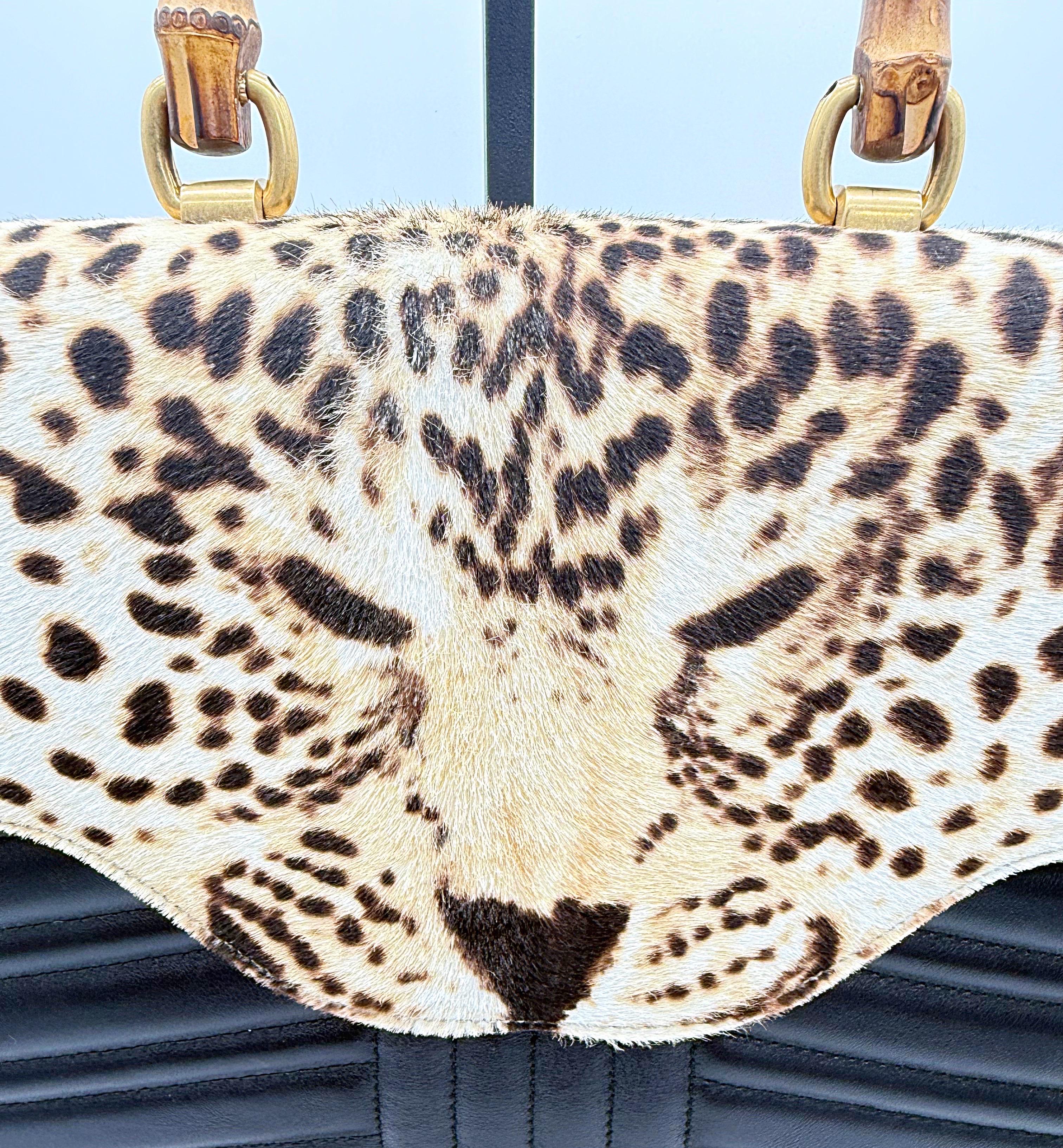 New Gucci Spring 2017 Limited Edition Leather + Calf Hair Leopard Handbag Bag 3