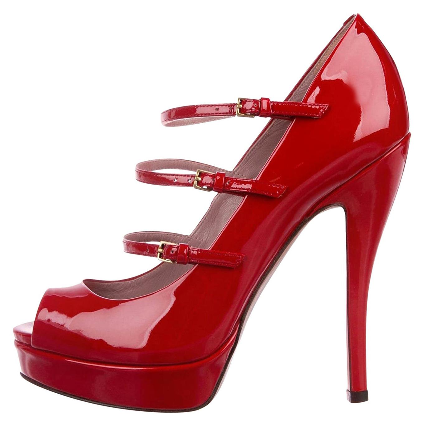 Gucci - Superbes escarpins à talons en cuir verni rouge cerise, taille 36,5, état neuf