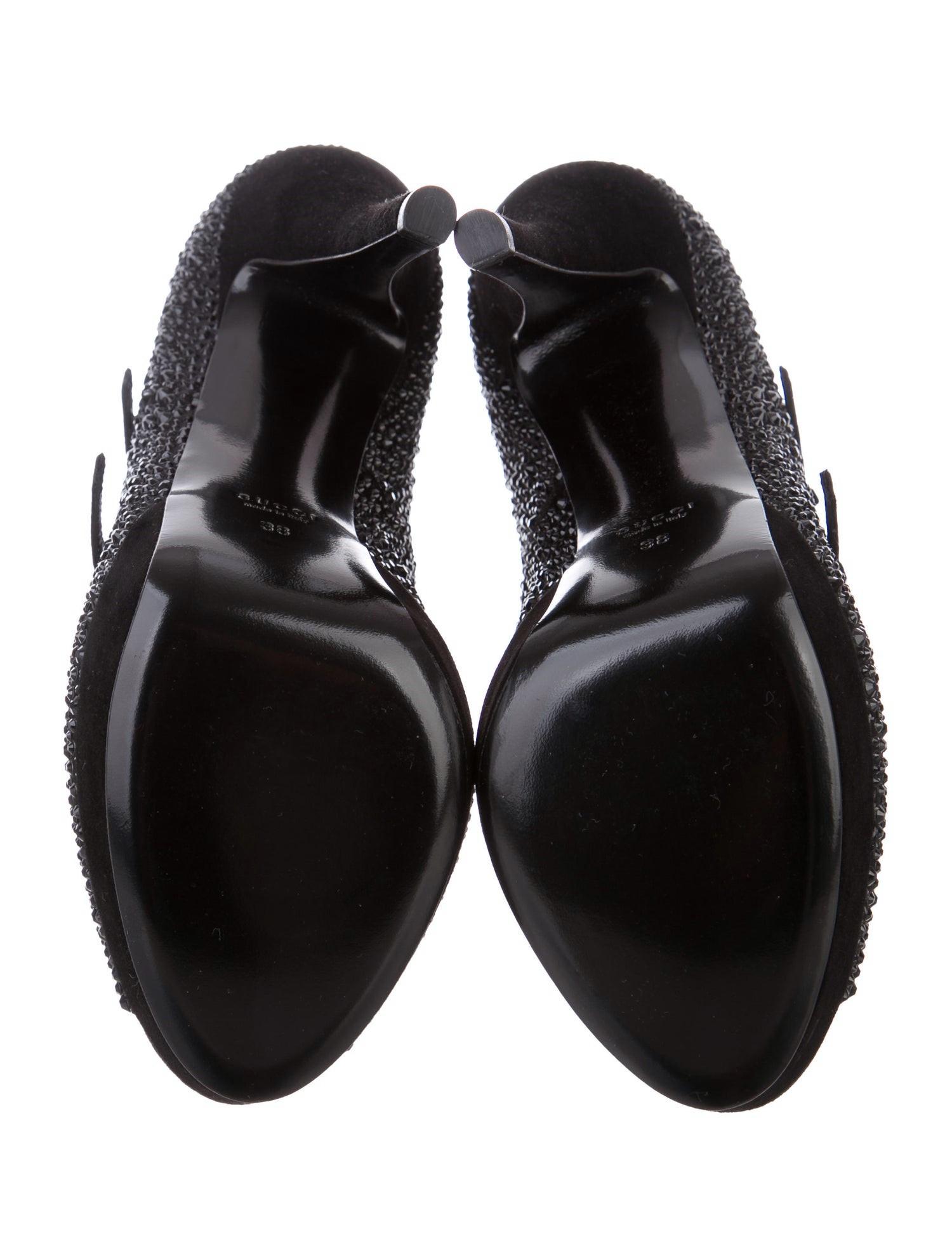 Gucci - Superbes escarpins à talons compensés en cuir et daim avec cristaux, taille 38, état neuf Pour femmes en vente