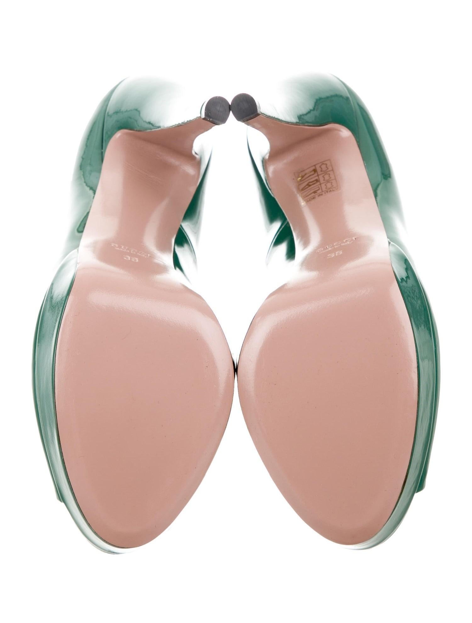green patent leather heels