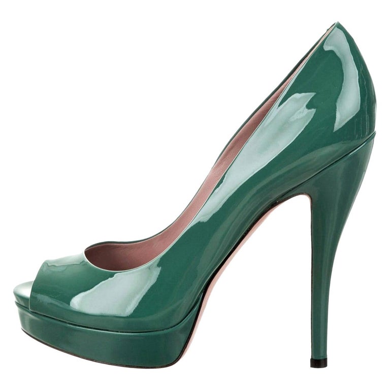 green patent leather heels