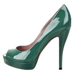 New Gucci Stunning Green Patent Leather Heels Pumps Sz 38