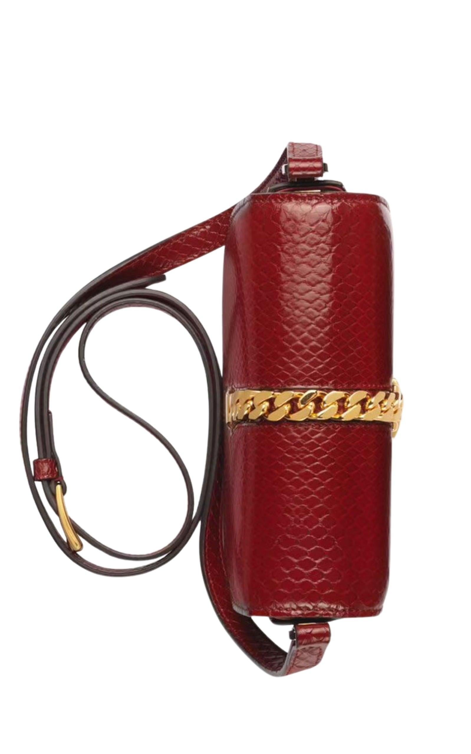 New Gucci Sylvie 1969 Real Python Mini Shoulder Bag in Burgundy Collectible In New Condition For Sale In Brossard, QC