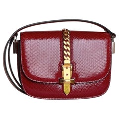 New Gucci Sylvie 1969 Real Python Mini Shoulder Bag in Burgundy Collectible