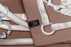 New Gucci Taupe Equestrian Silk Scarf
