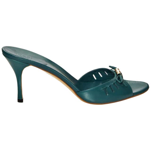 New Gucci Teal Kitten Mule Heels Sz 10 For Sale at 1stDibs | teal