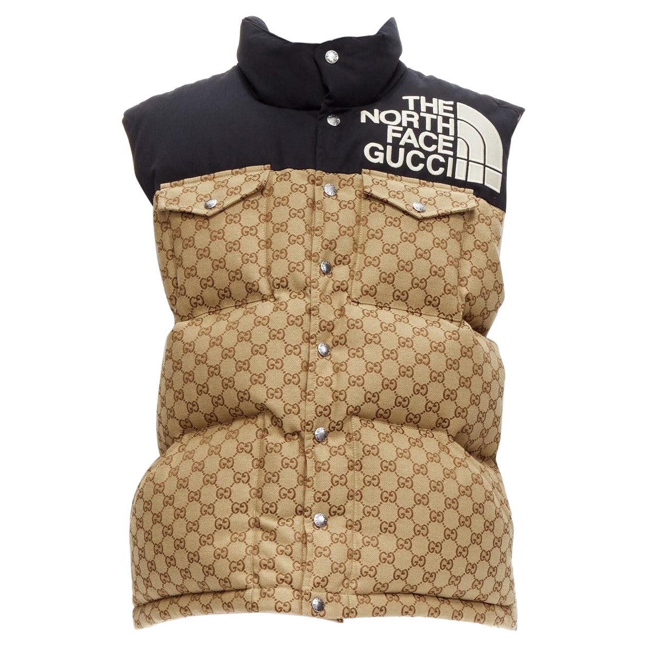 GUCCI THE NORTH FACE beigefarbene Weste mit Monogramm GG und Nieten IT40 S