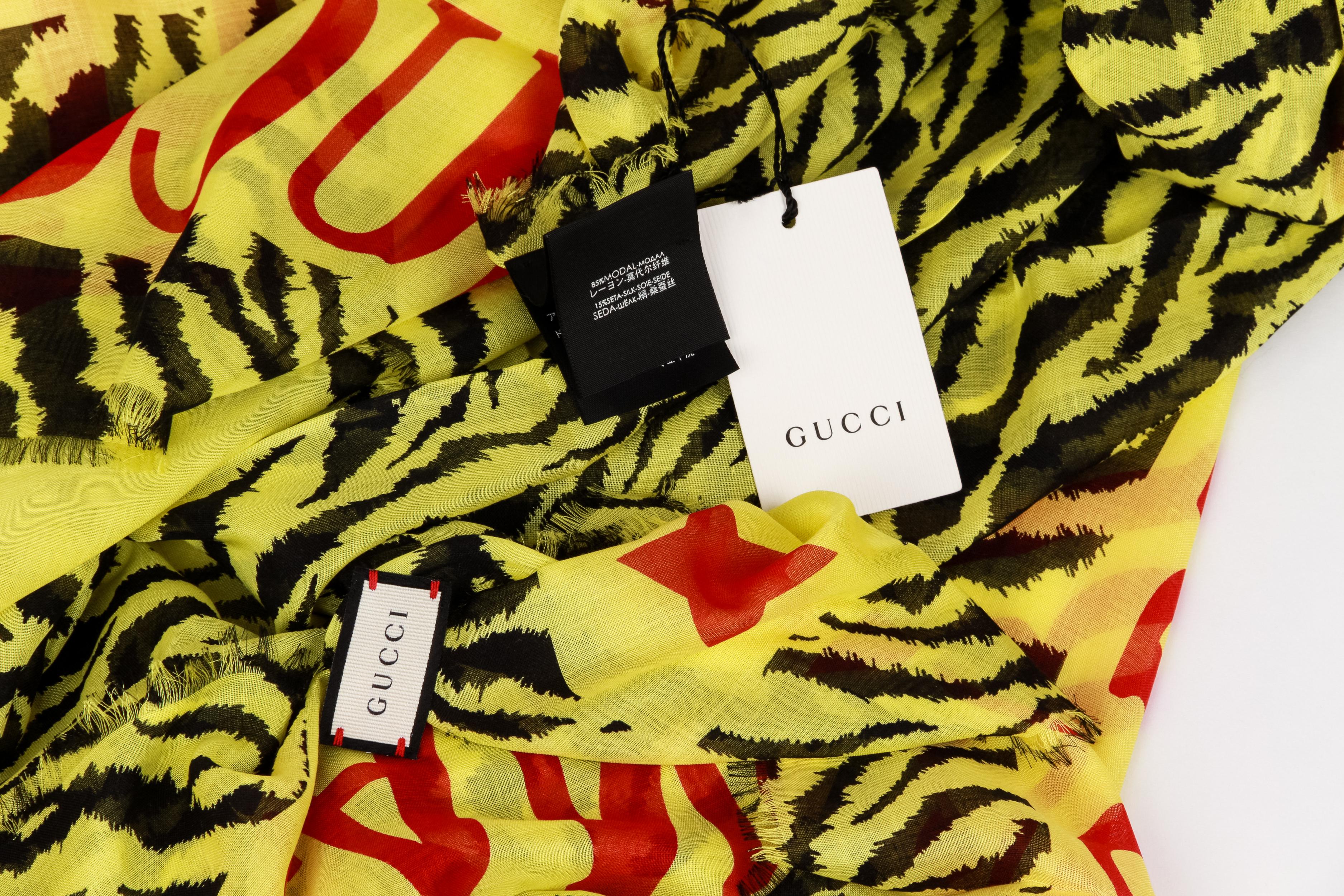 New Gucci Tiger Print Yellow Shawl 52
