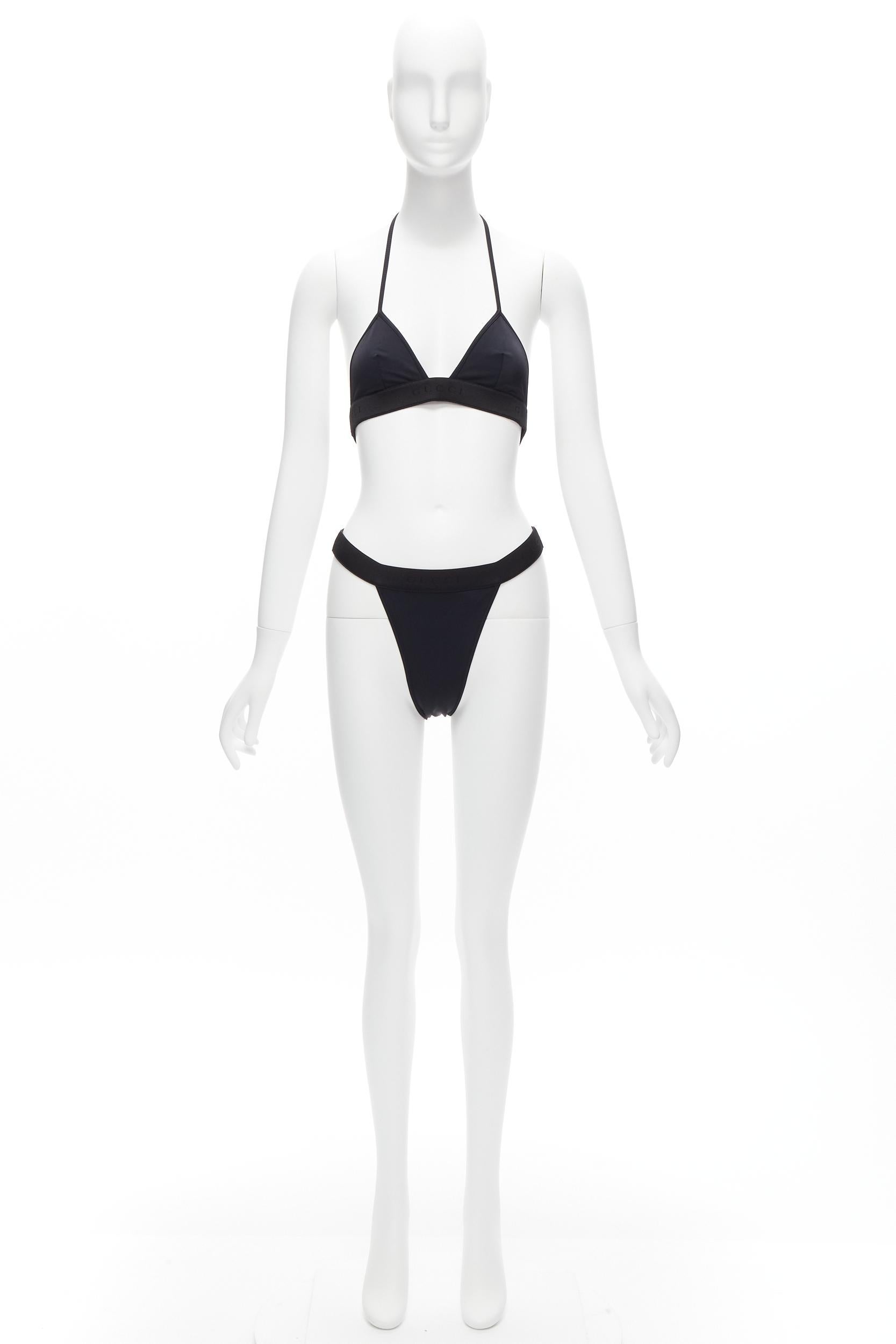 new GUCCI Tom Ford Vintage black GG logo thong bottom 2-pc bikini swim set S en vente 5